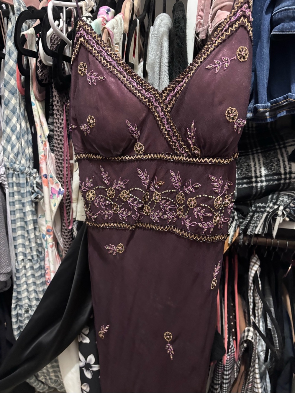 Strapless Embroidered Purple Evening Dress